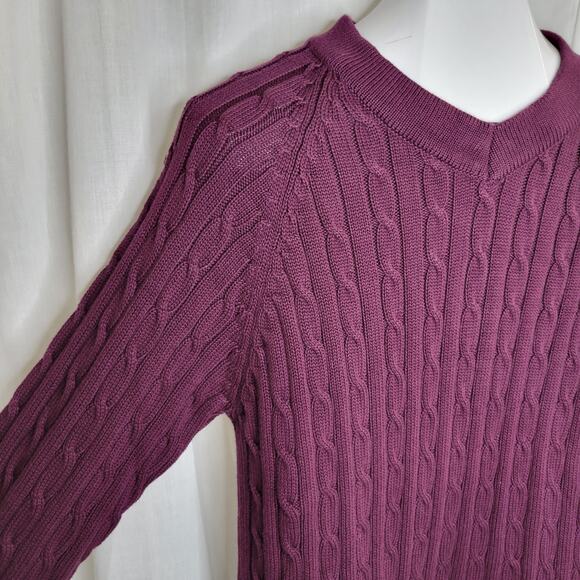 Cabela's Wine V-Neck Cable Knit 100% Cotton Sweater, L - Picture 6 of 8